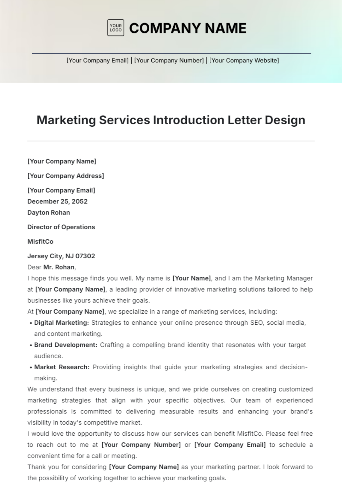 Free Introduction Letter Templates Editable And Printable