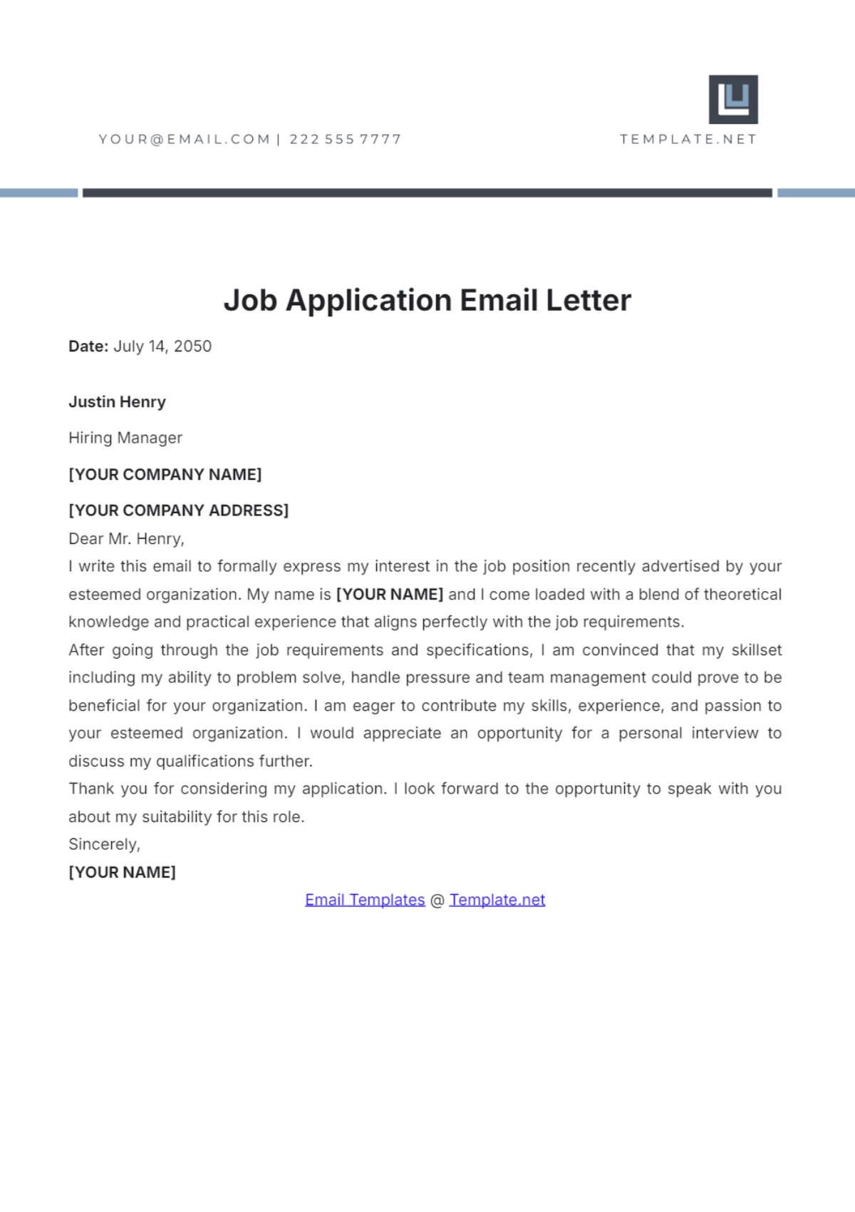 Free Job Application Email Letter Template To Edit Online Free Job Application Email Letter Template To Edit Online