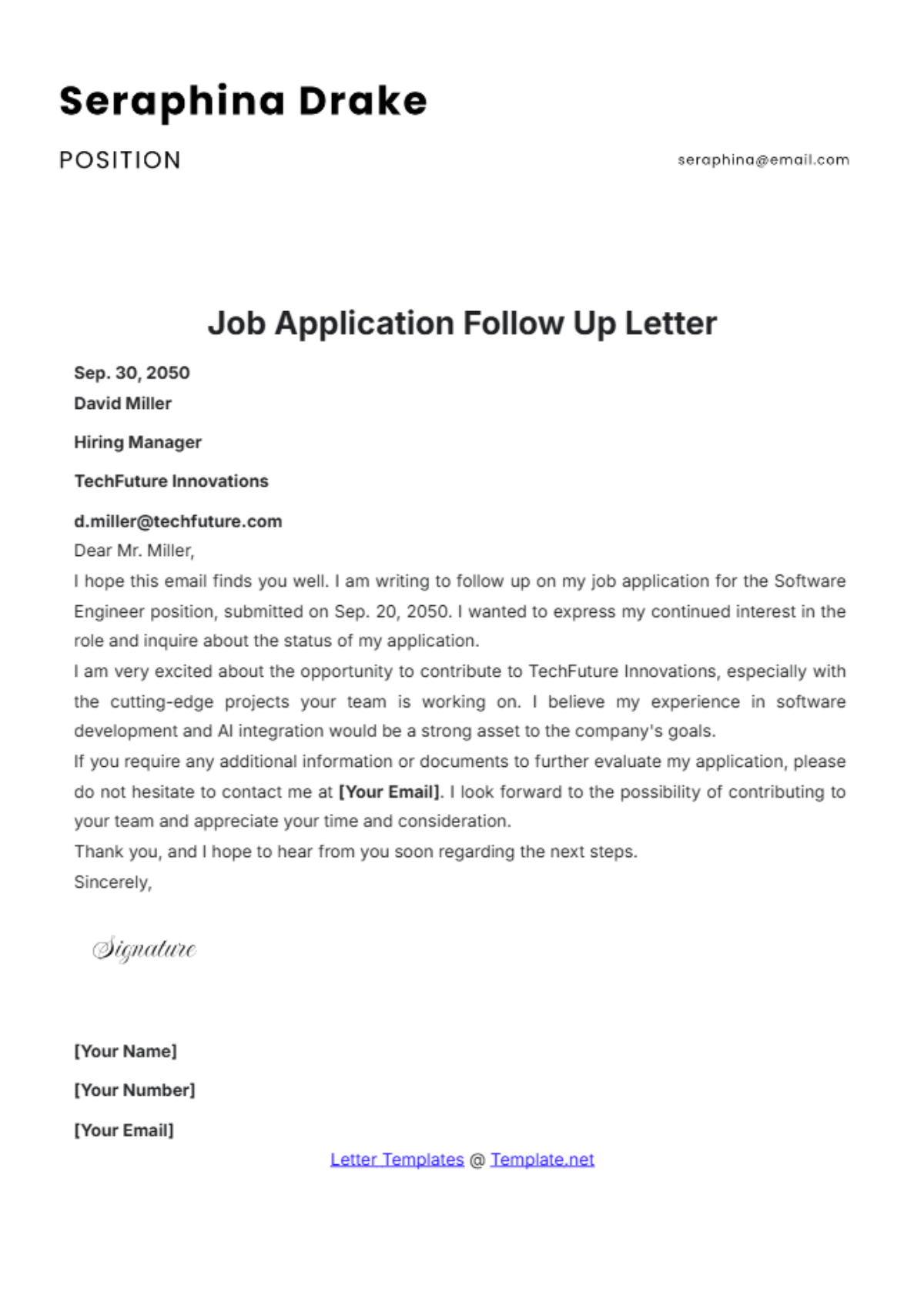 Free Job Application Follow Up Letter Template To Edit Online Free Job Application Follow Up Letter Template To Edit Online