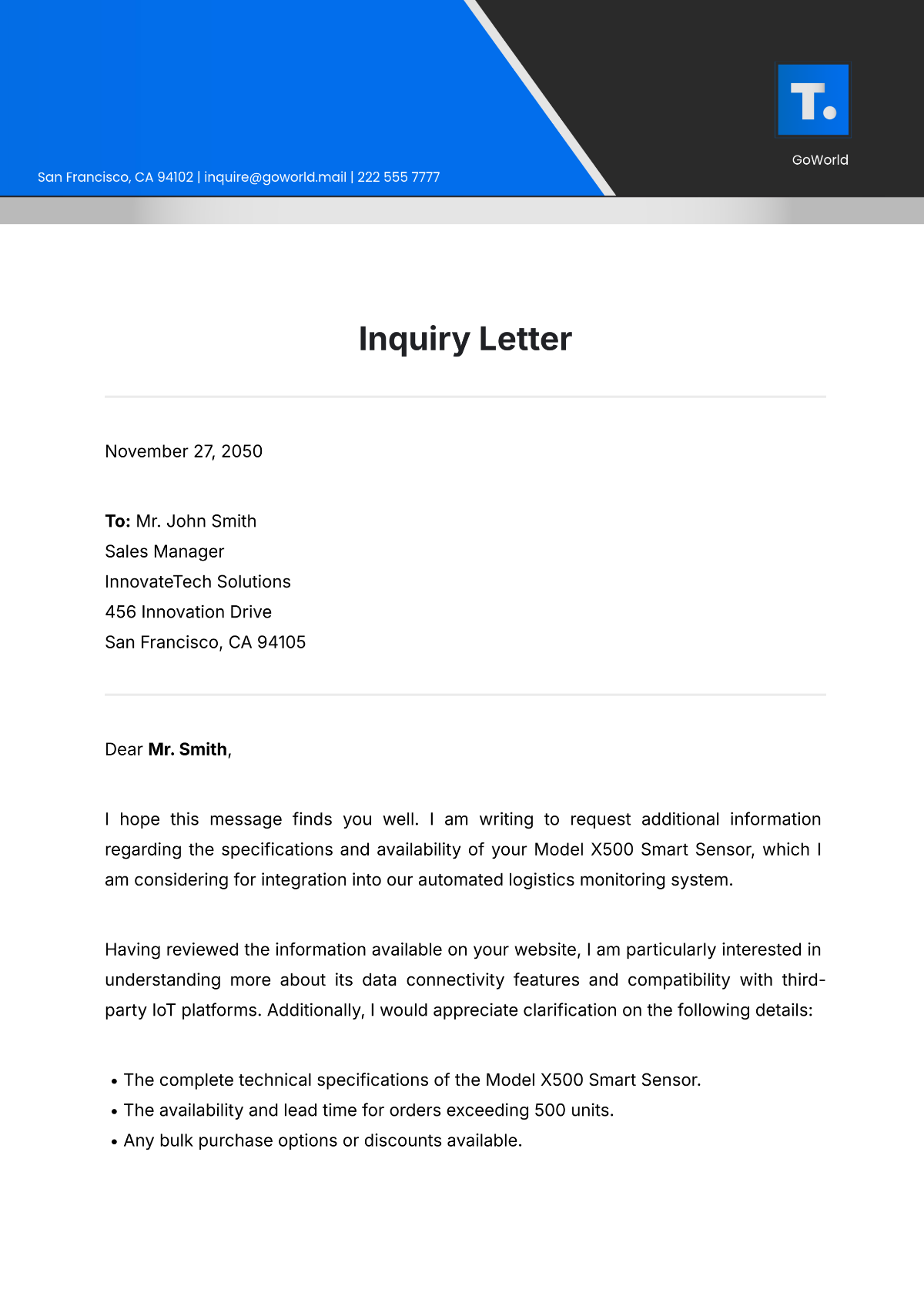 job inquiry email template