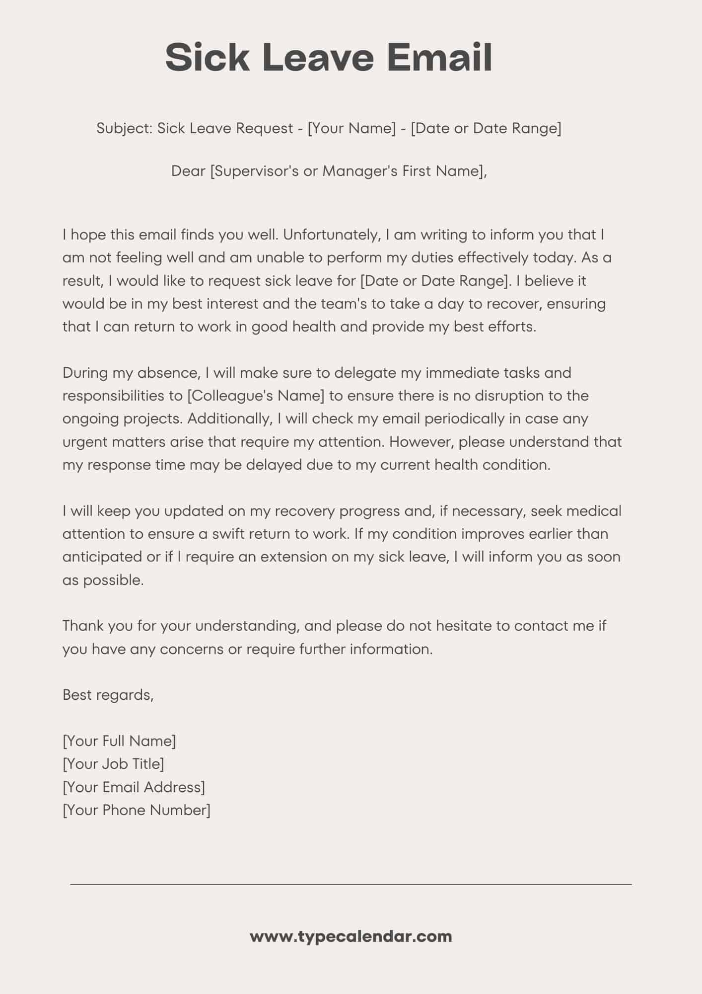 Free Printable Sick Leave Email Templates For Office One Day Example Format