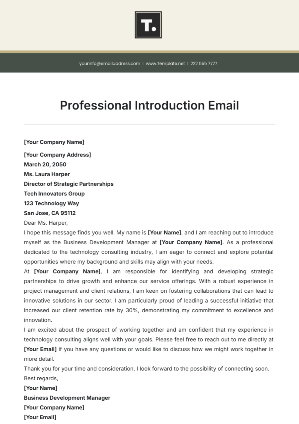 Free Professional Introduction Email Template To Edit Online