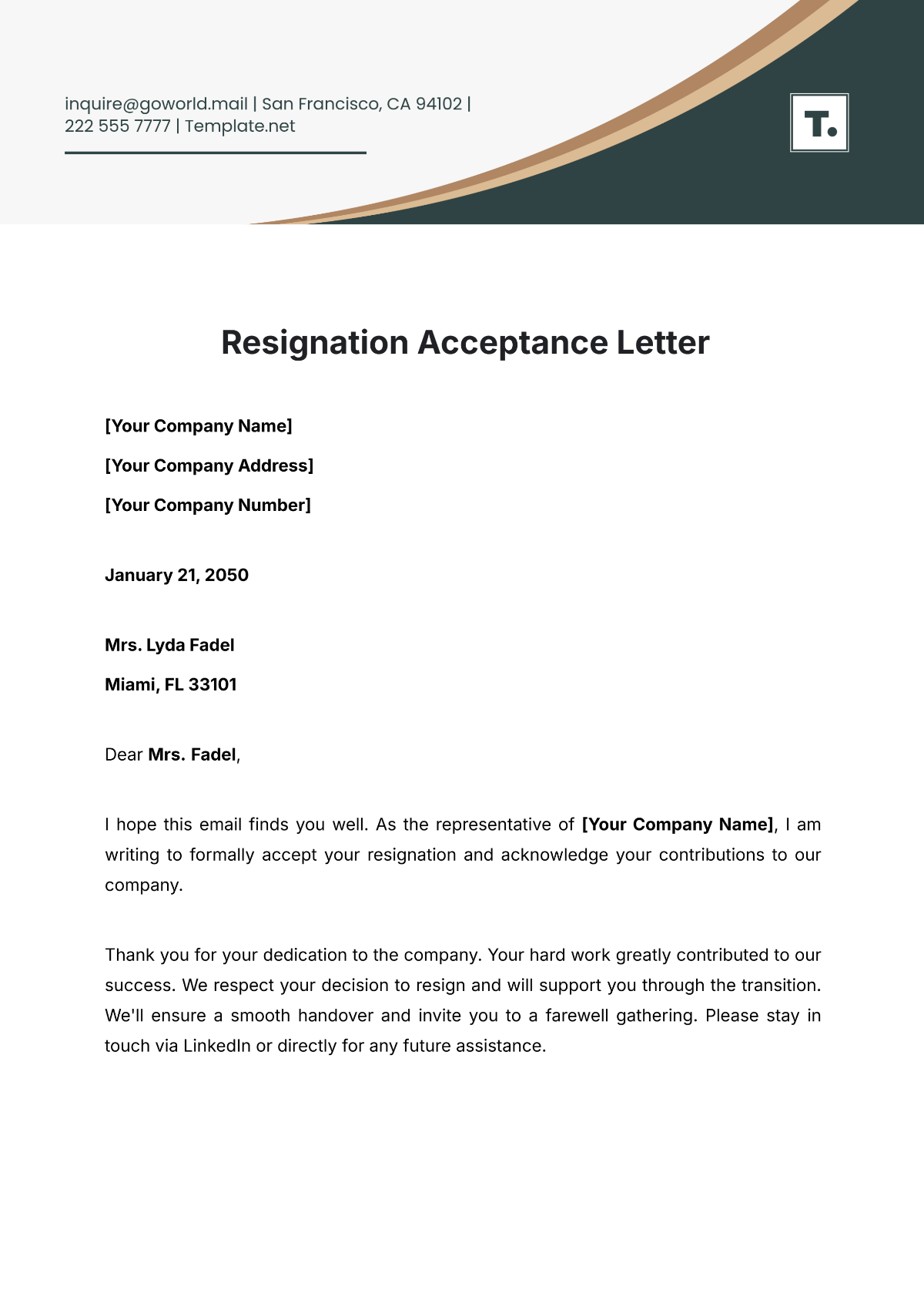 resignation letter template email