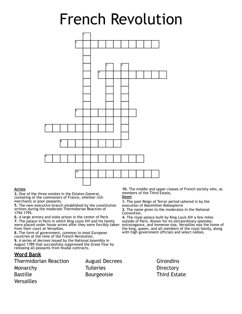 French Revolution Crossword WordMint