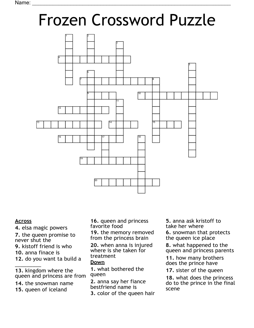 Frozen Crossword Puzzle WordMint Frozen Crossword Puzzle WordMint