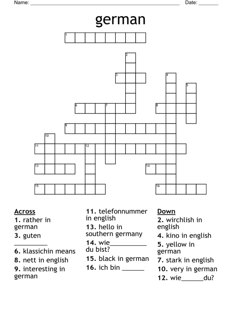 German Crossword WordMint