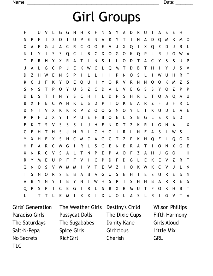 Girl Groups Word Search WordMint