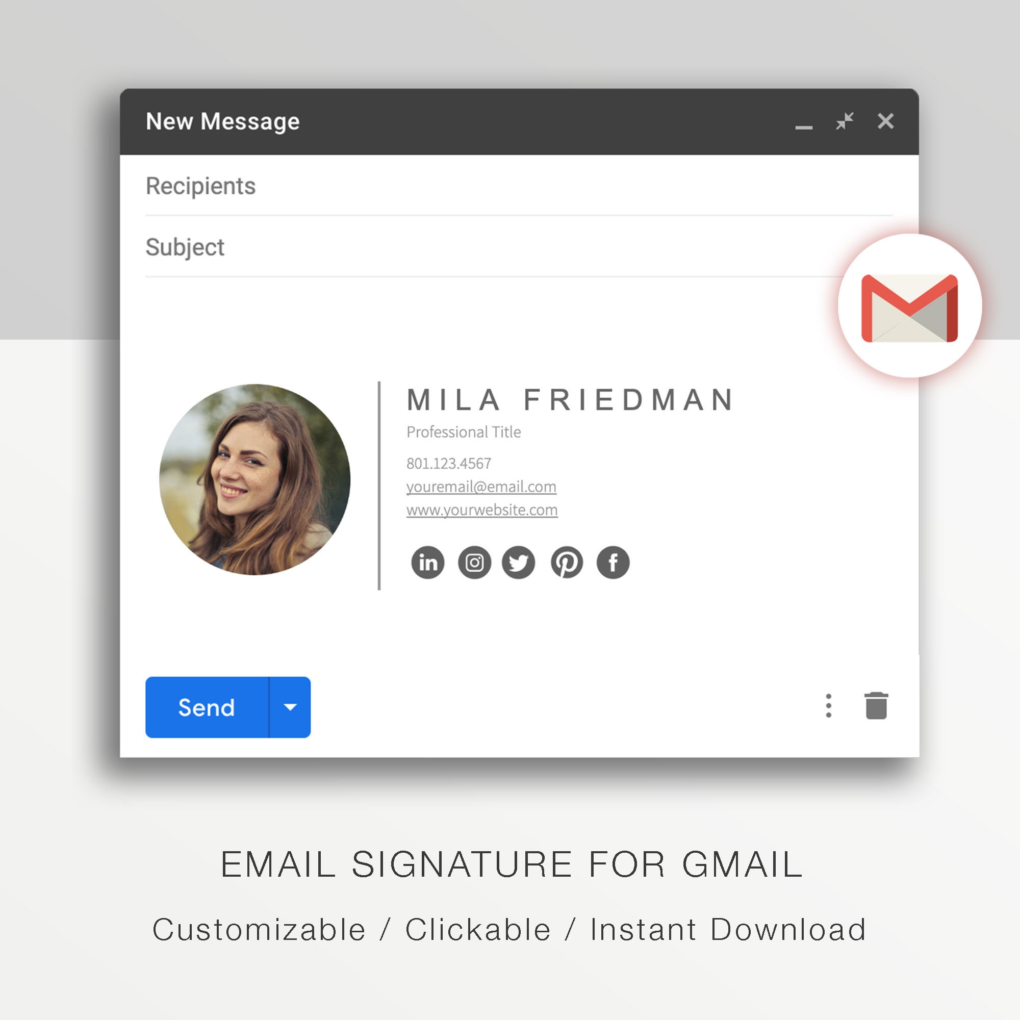 Gmail Email Signature Template A Modern Email Signature Clickable Template For Gmail Etsy