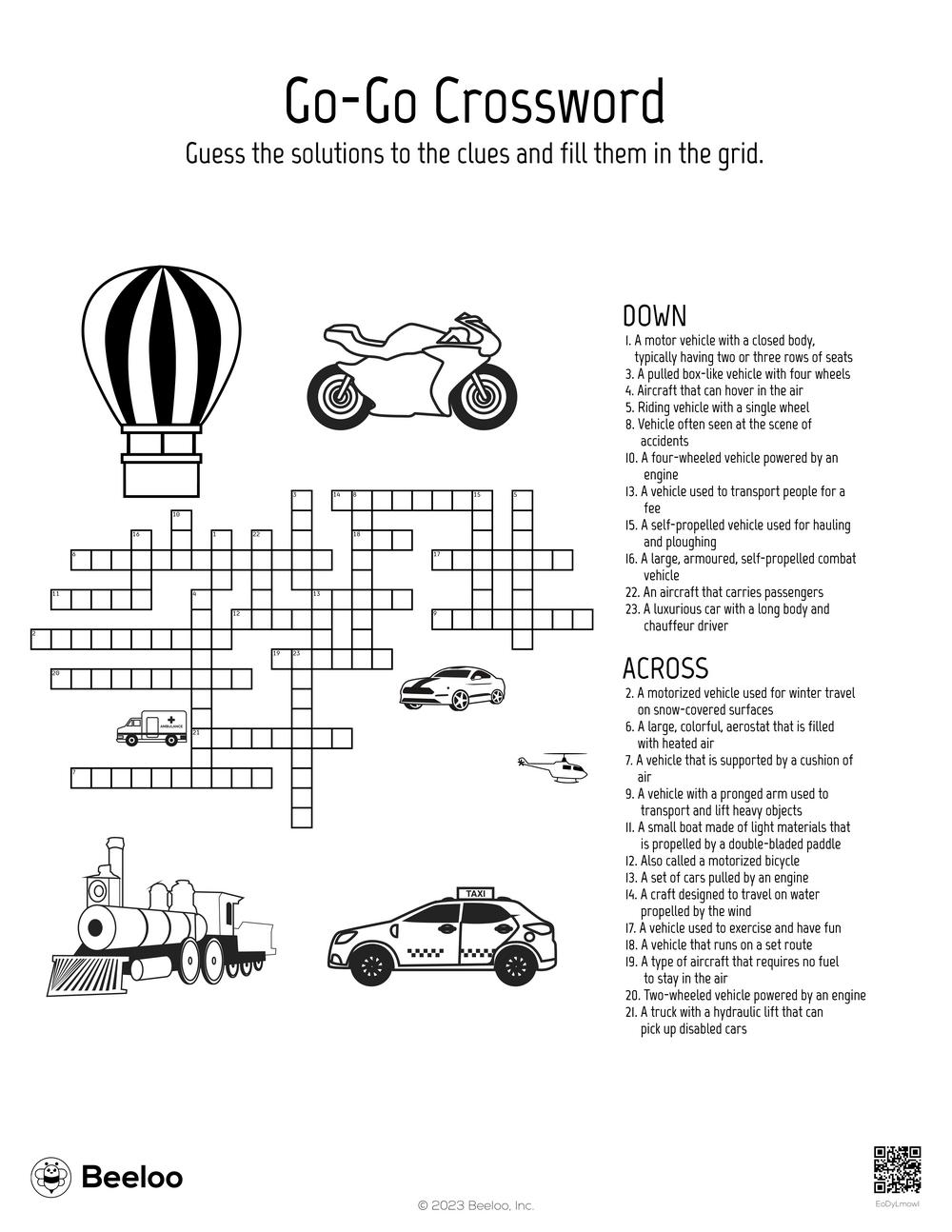 Go Go Crossword Beeloo Printable Crafts And Activities For Kids