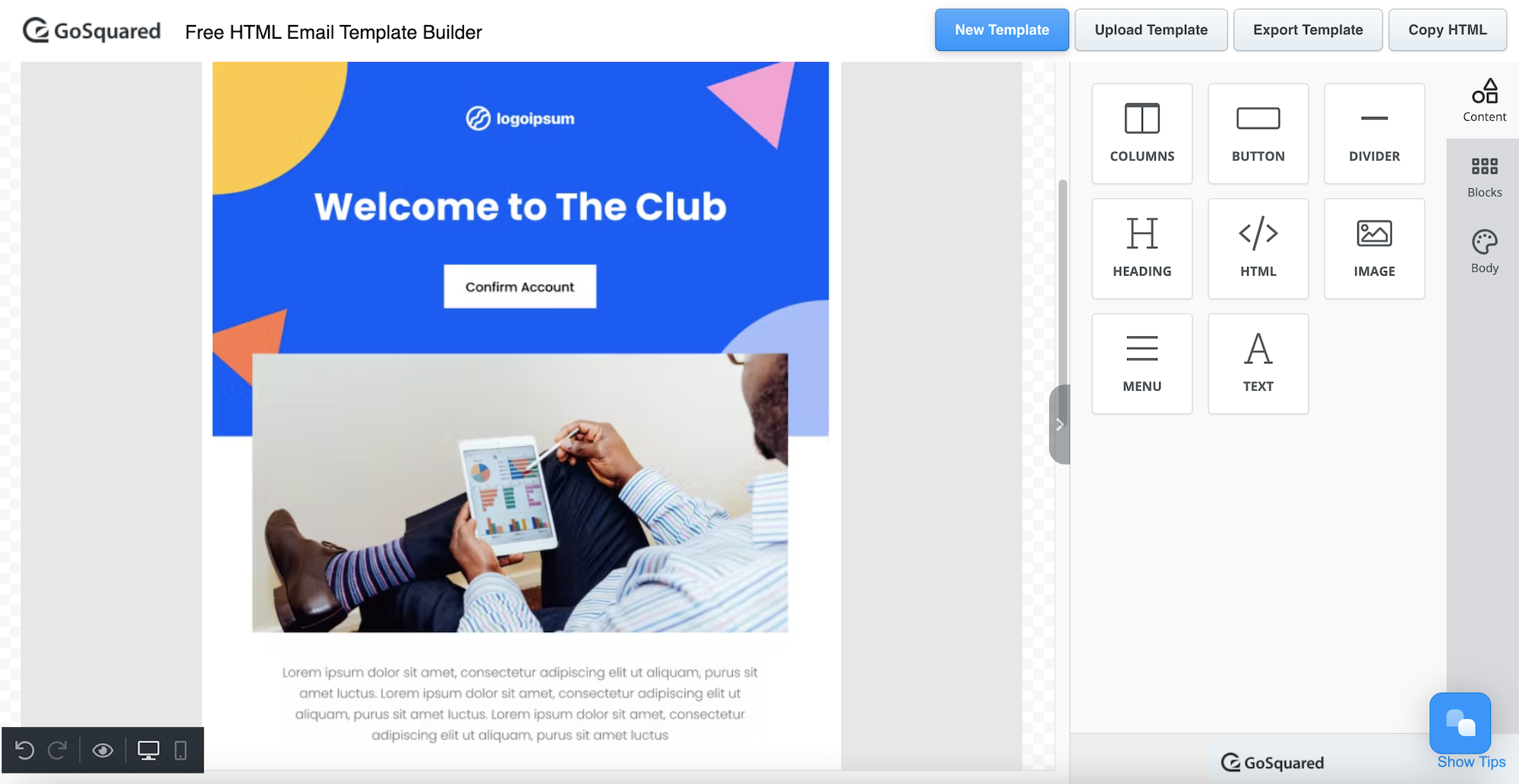 GoSquared Free Email Template Builder Drag Drop HTML Editor