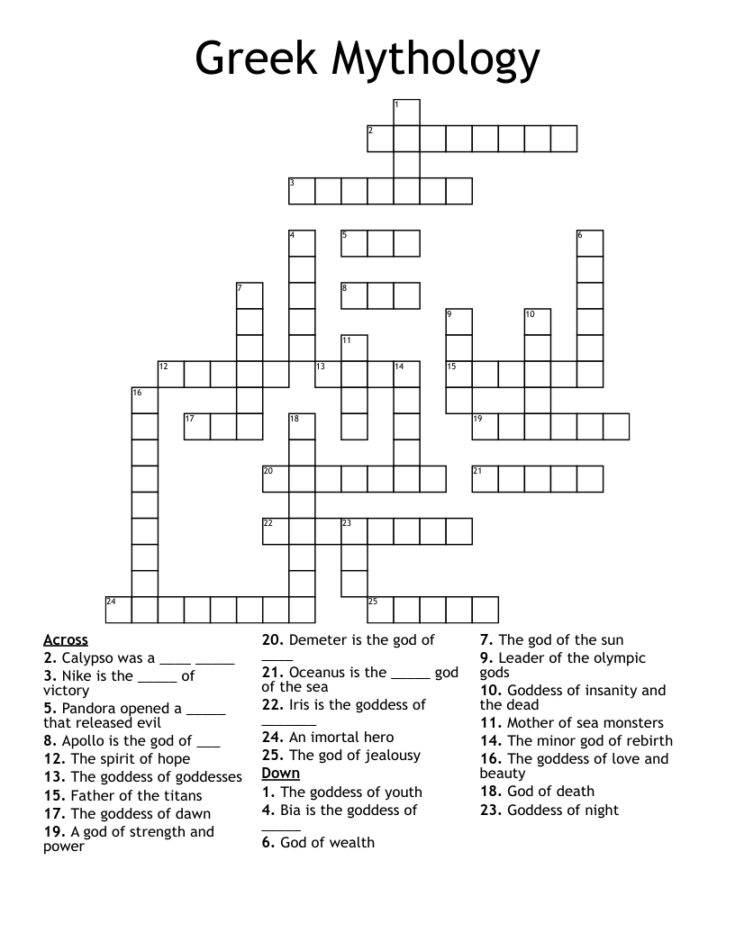 Greek Mythology Crossword WordMint