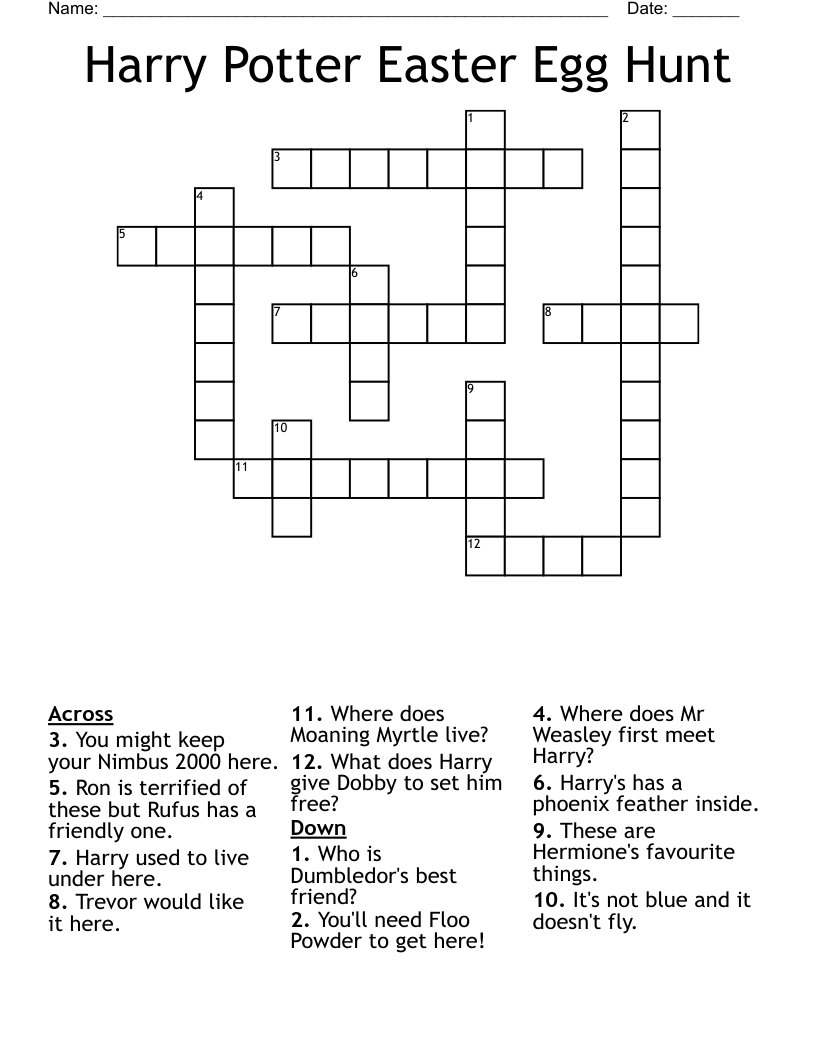 Harry Potter Easter Egg Hunt Crossword WordMint