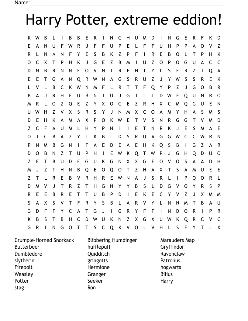 Harry Potter Extreme Eddion Word Search WordMint Harry Potter Extreme Eddion Word Search WordMint