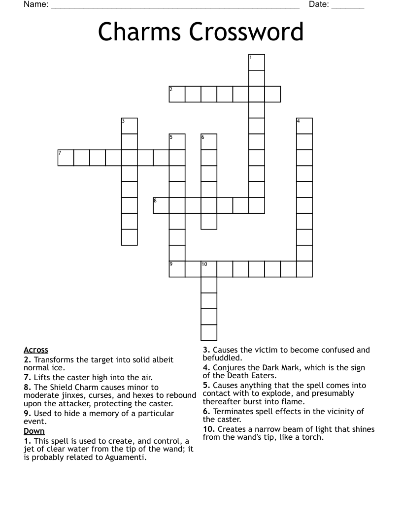 Harry Potter Spells Crossword WordMint