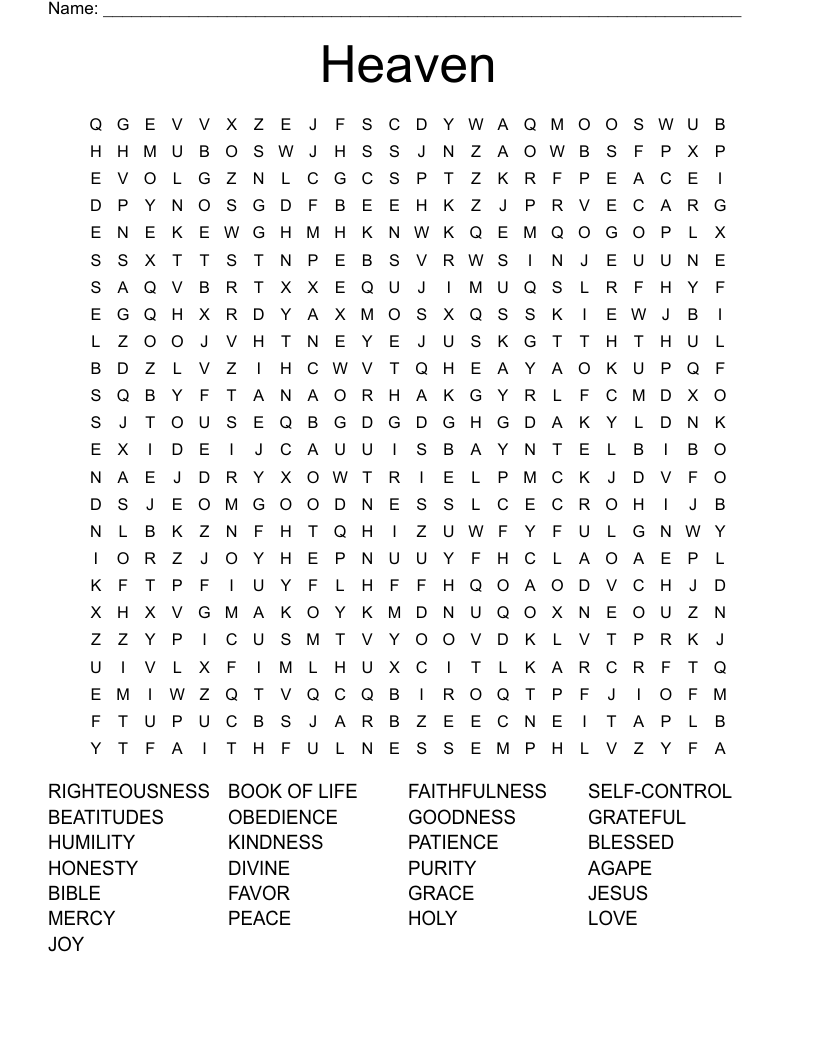 Heaven Word Search WordMint