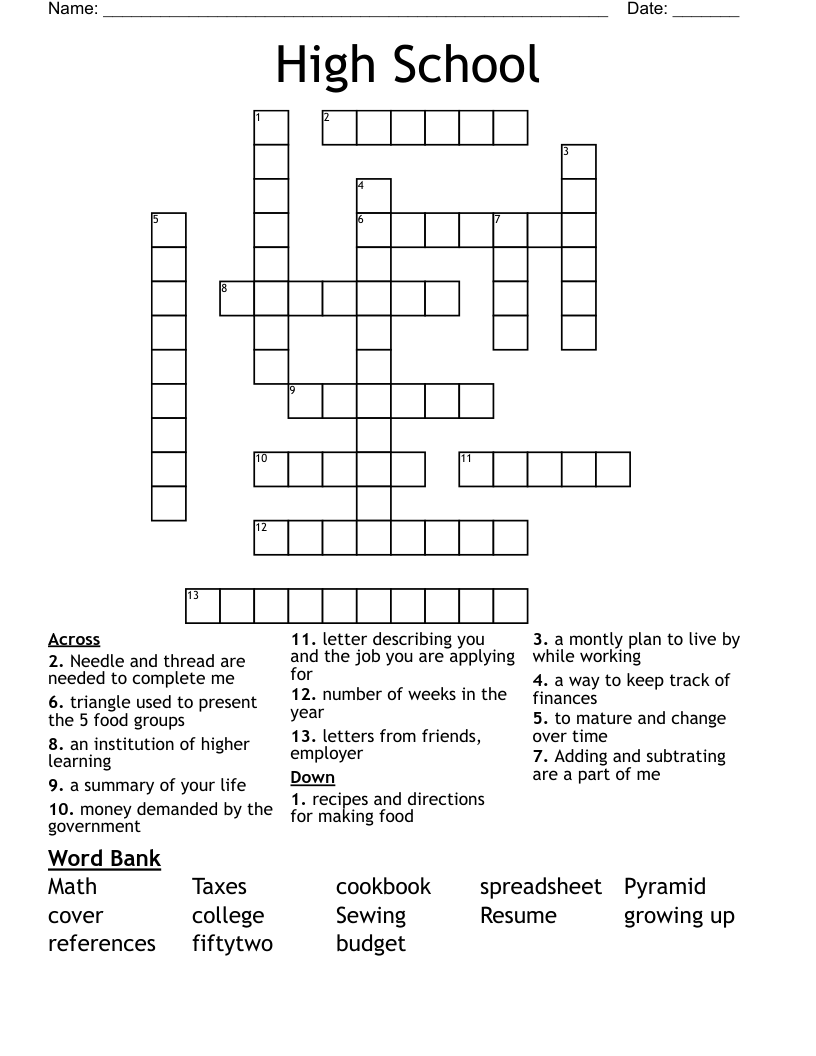 High School Crossword WordMint