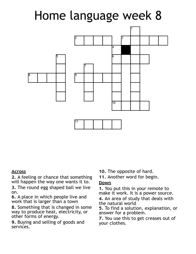 Home Language Week 8 Crossword WordMint