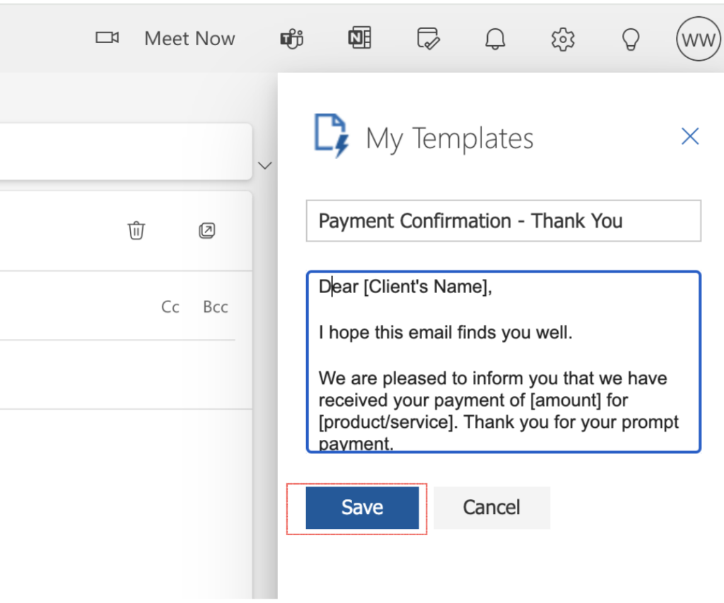 save outlook email template