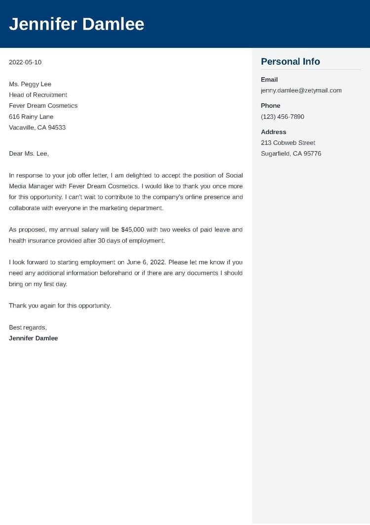 How To Write A Job Acceptance Letter Example Template How To Write A Job Acceptance Letter Example Template