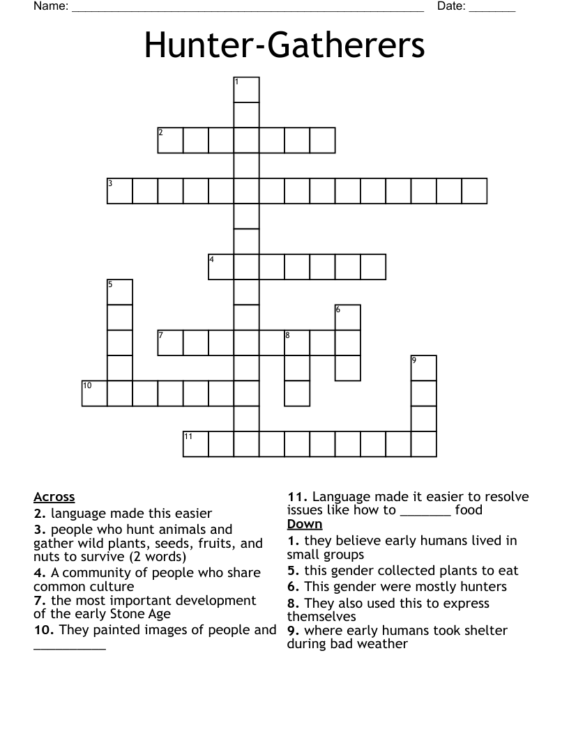 Hunter Gatherers Crossword WordMint Hunter Gatherers Crossword WordMint