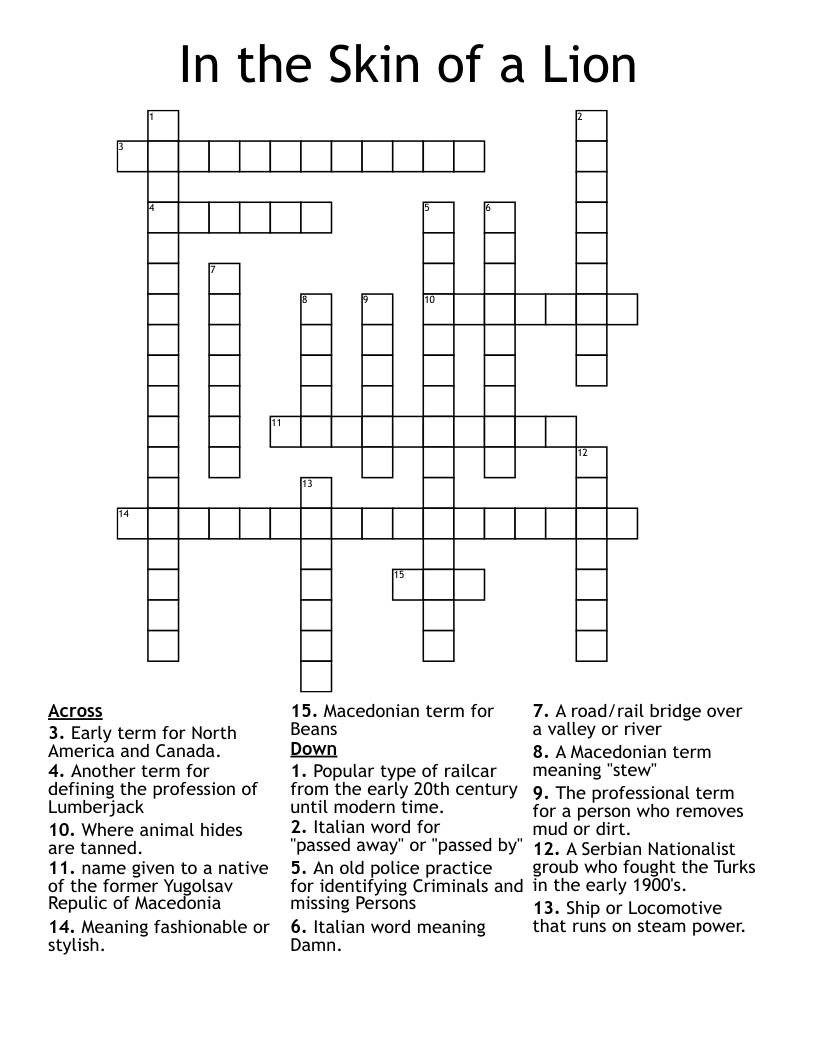 In The Skin Of A Lion Crossword WordMint
