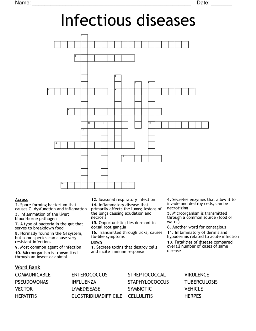 Infectious Diseases Crossword WordMint