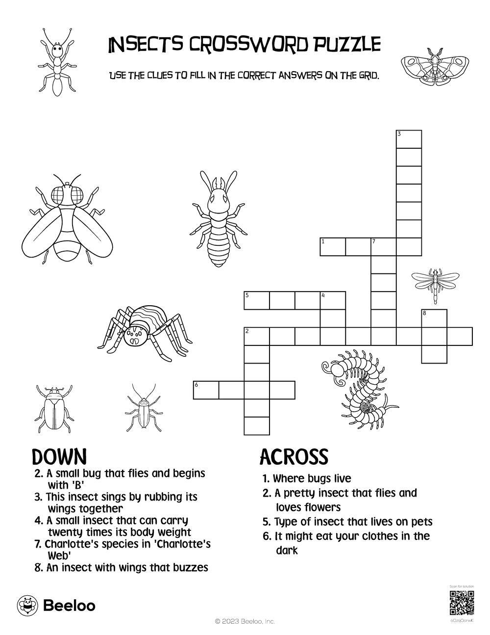 Insects Crossword Puzzle Beeloo Printable Crafts And Activities For Kids