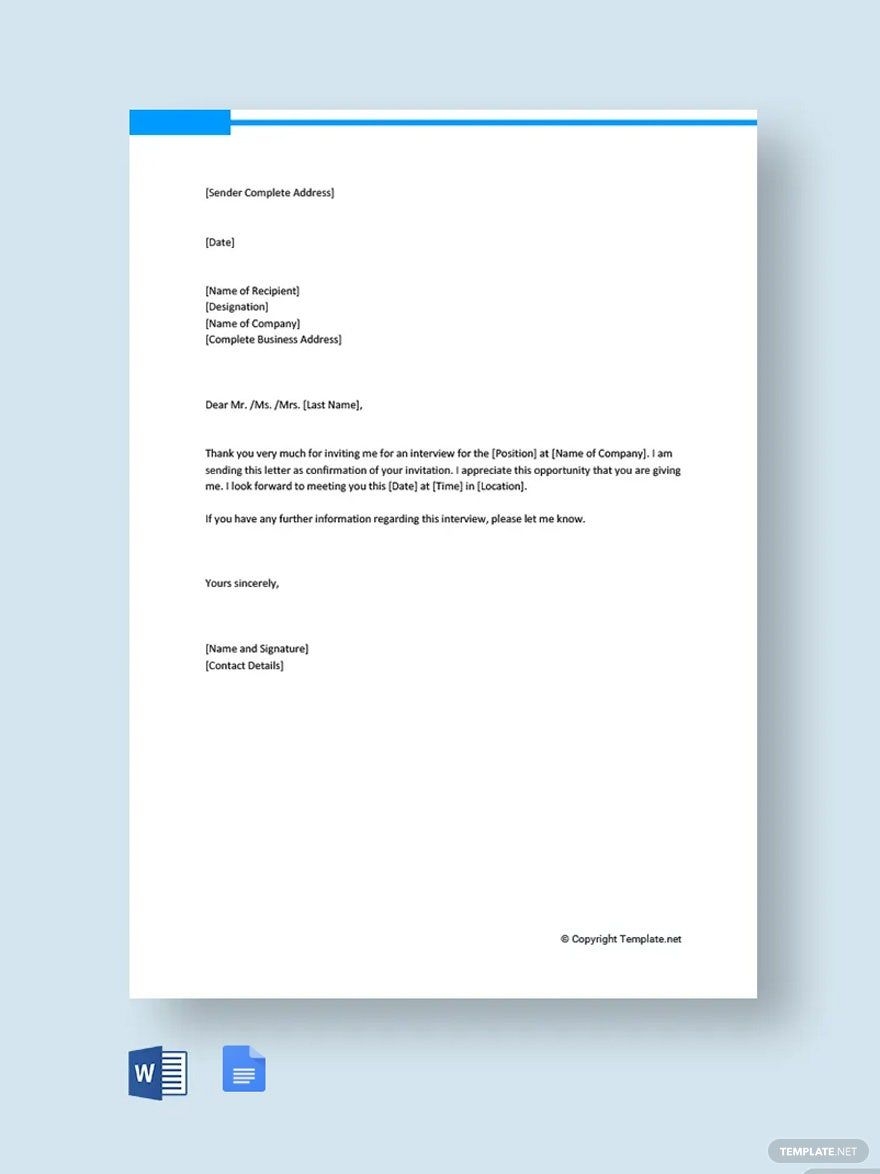 Interview Appointment Confirmation Letter In Word Google Docs PDF Download Template Interview Appointment Confirmation Letter In Word Google Docs PDF Download Template