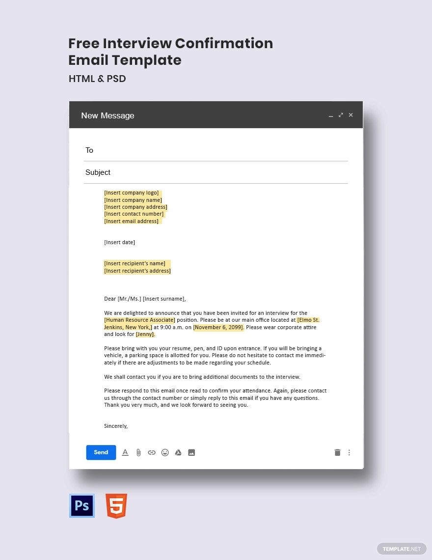 Interview Confirmation Email Template In HTML5 PSD Download Template Interview Confirmation Email Template In HTML5 PSD Download Template