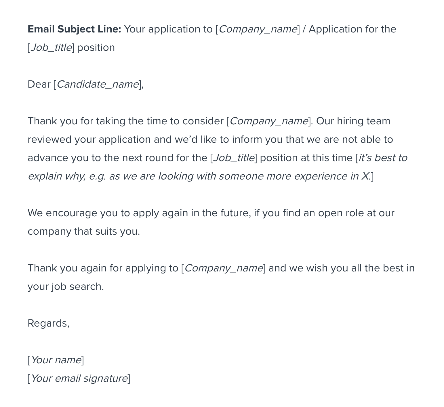 Job Application Rejection Email Template Workable Job Application Rejection Email Template Workable