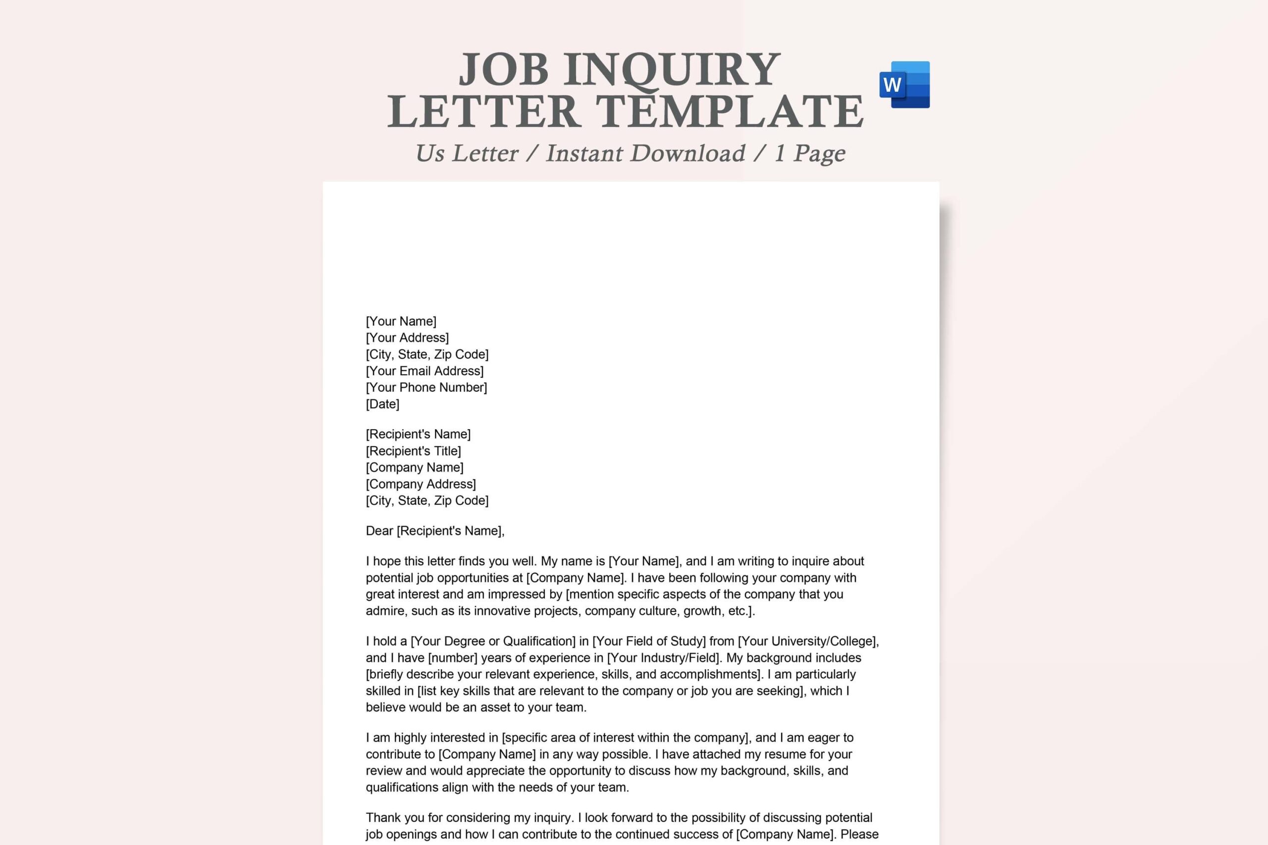 Job Inquiry Letter Template inquiry Job Letter inquiry Letter Sample For Job job Inquiry Letter Format job Inquiry Letter Sample Etsy