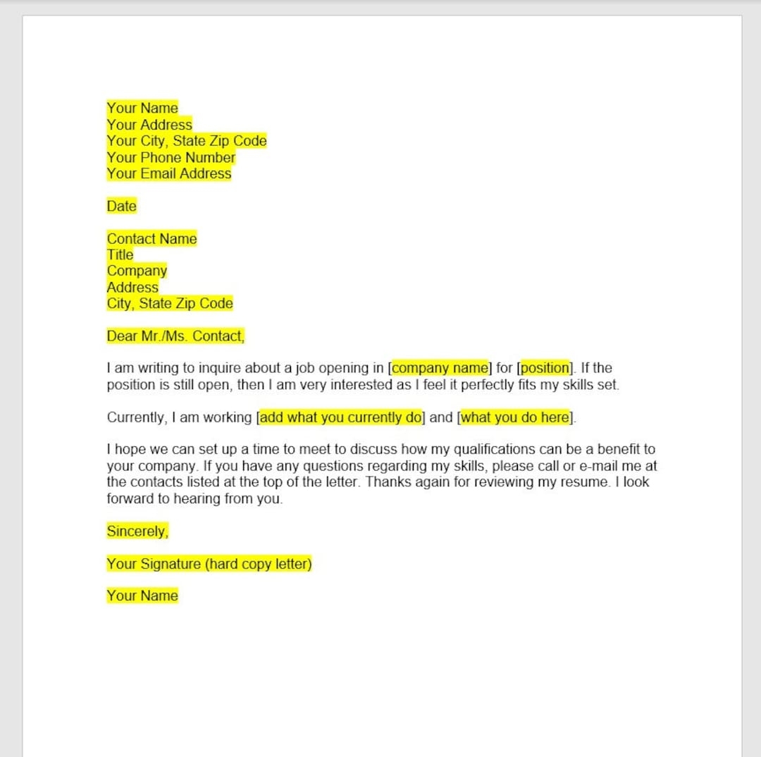 Job Inquiry Letter Template Job Inquiry Letter Job Inquiry Template Job Inquiry Word Template Job Inquiry Letter Template Etsy