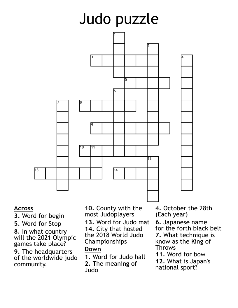 Judo Puzzle Crossword WordMint Judo Puzzle Crossword WordMint