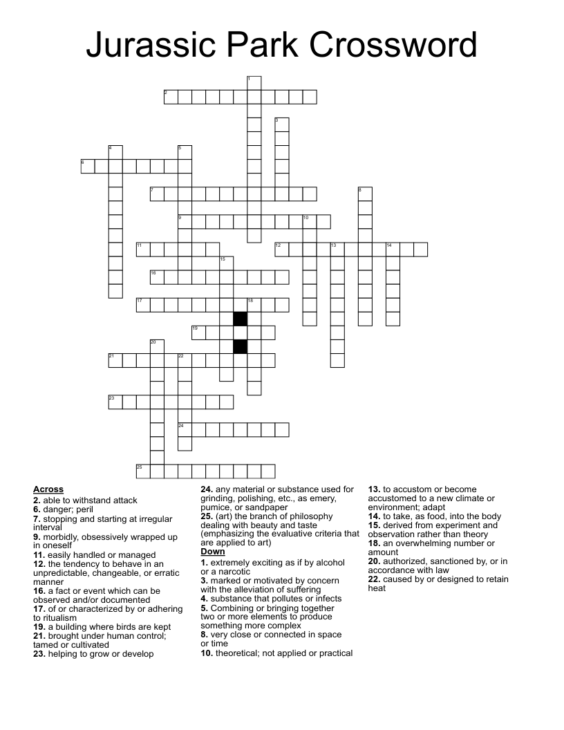 Jurassic Park Crossword WordMint