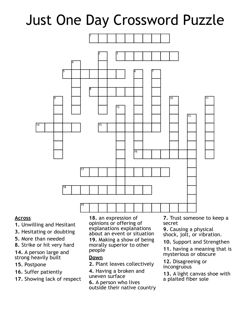 Just One Day Crossword Puzzle WordMint