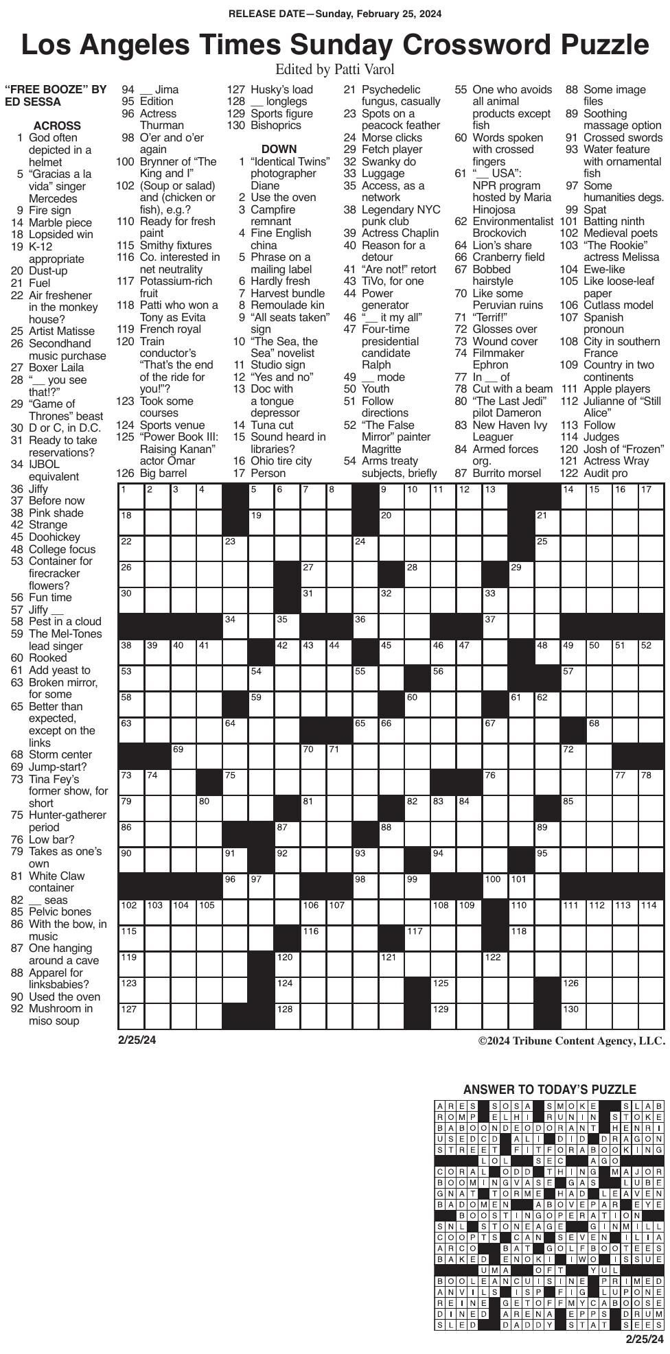 la crossword puzzle answers today