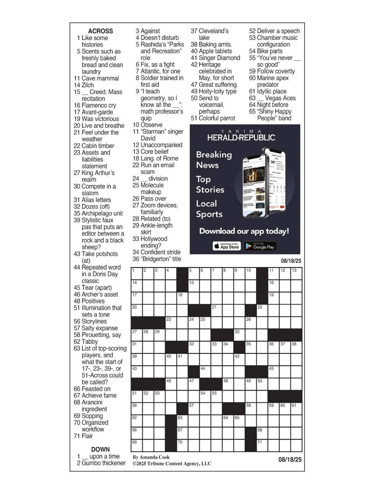 LA Times Crossword Aug 18 2025 Crosswords Yakimaherald