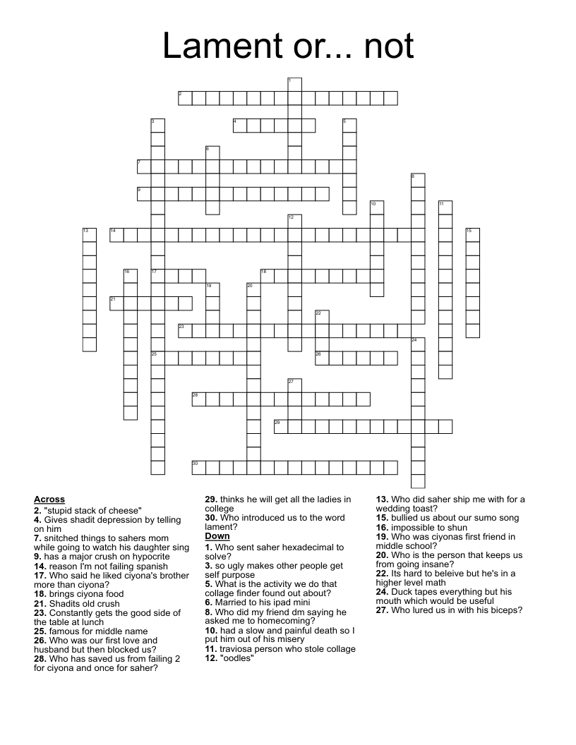 Lament Or Not Crossword WordMint
