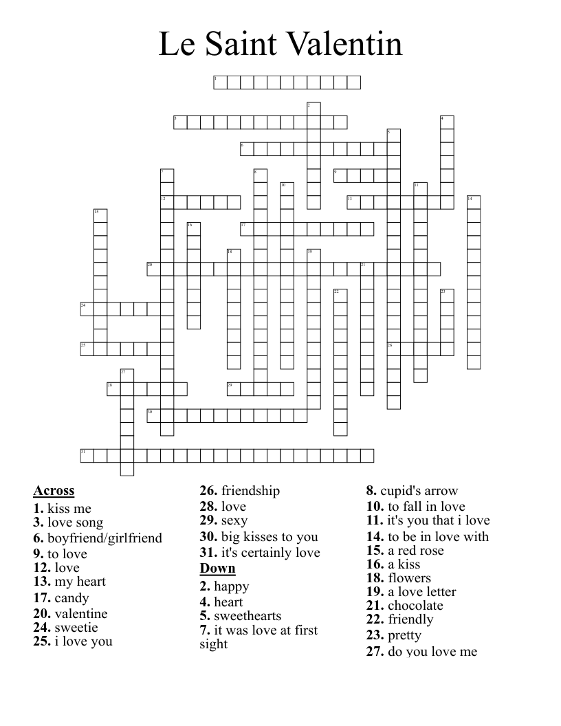 Le Saint Valentin Crossword WordMint