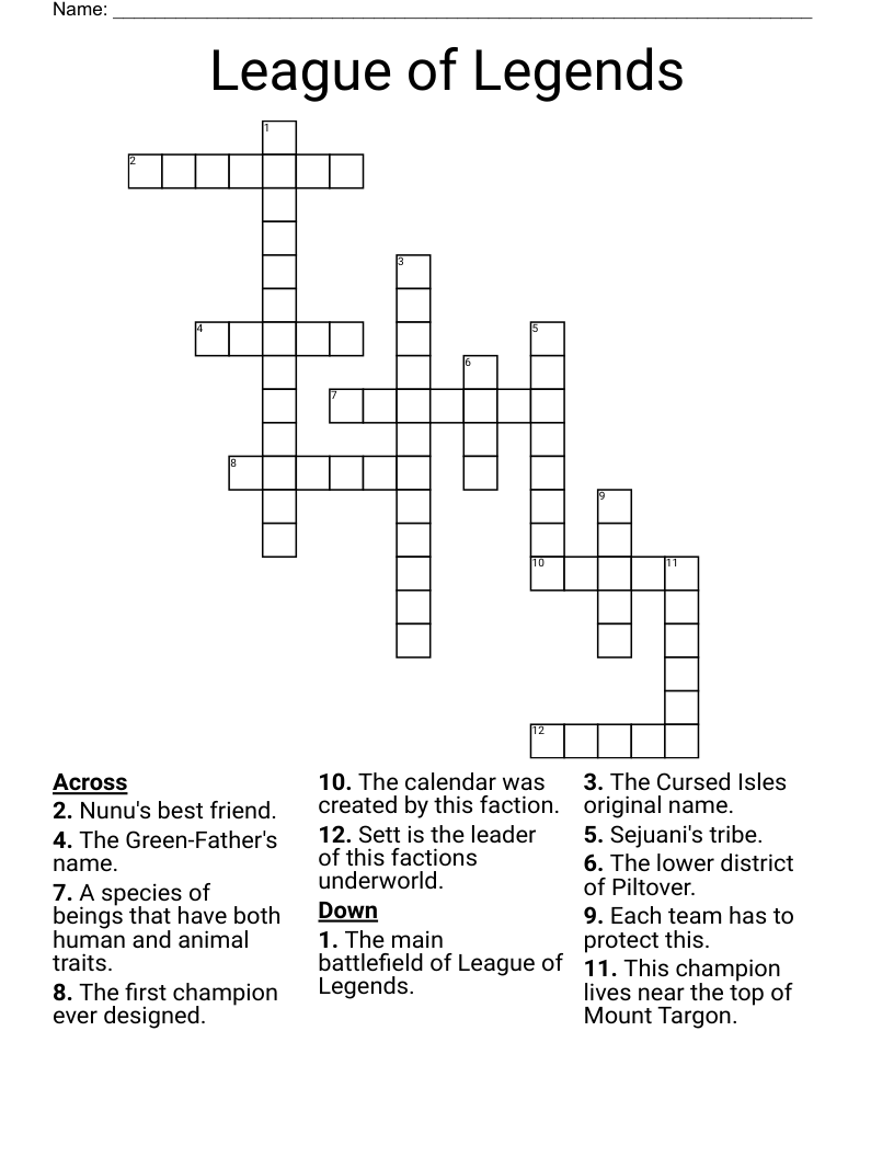 League Of Legends Crossword WordMint