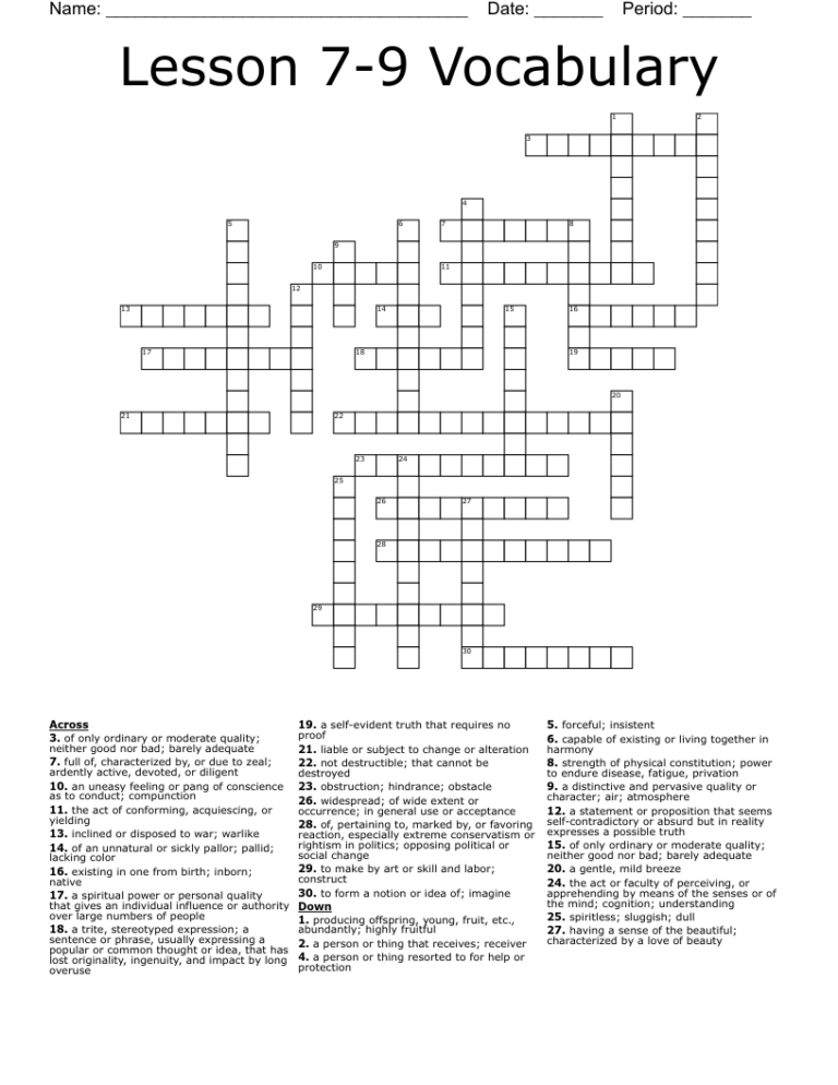 Lesson 7 9 Vocabulary Crossword WordMint