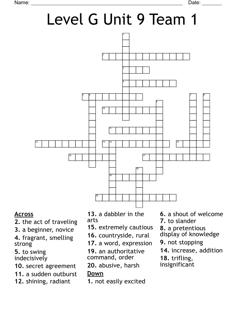 Level G Unit 9 Team 1 Crossword WordMint