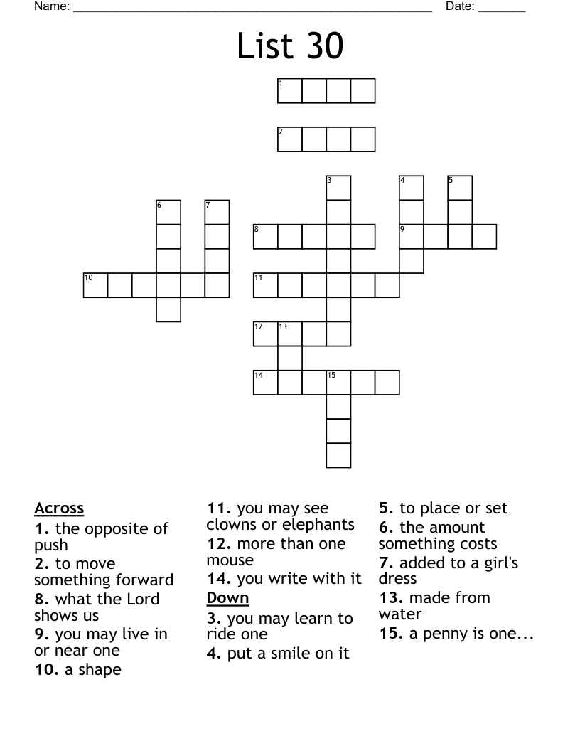 List 30 Crossword WordMint