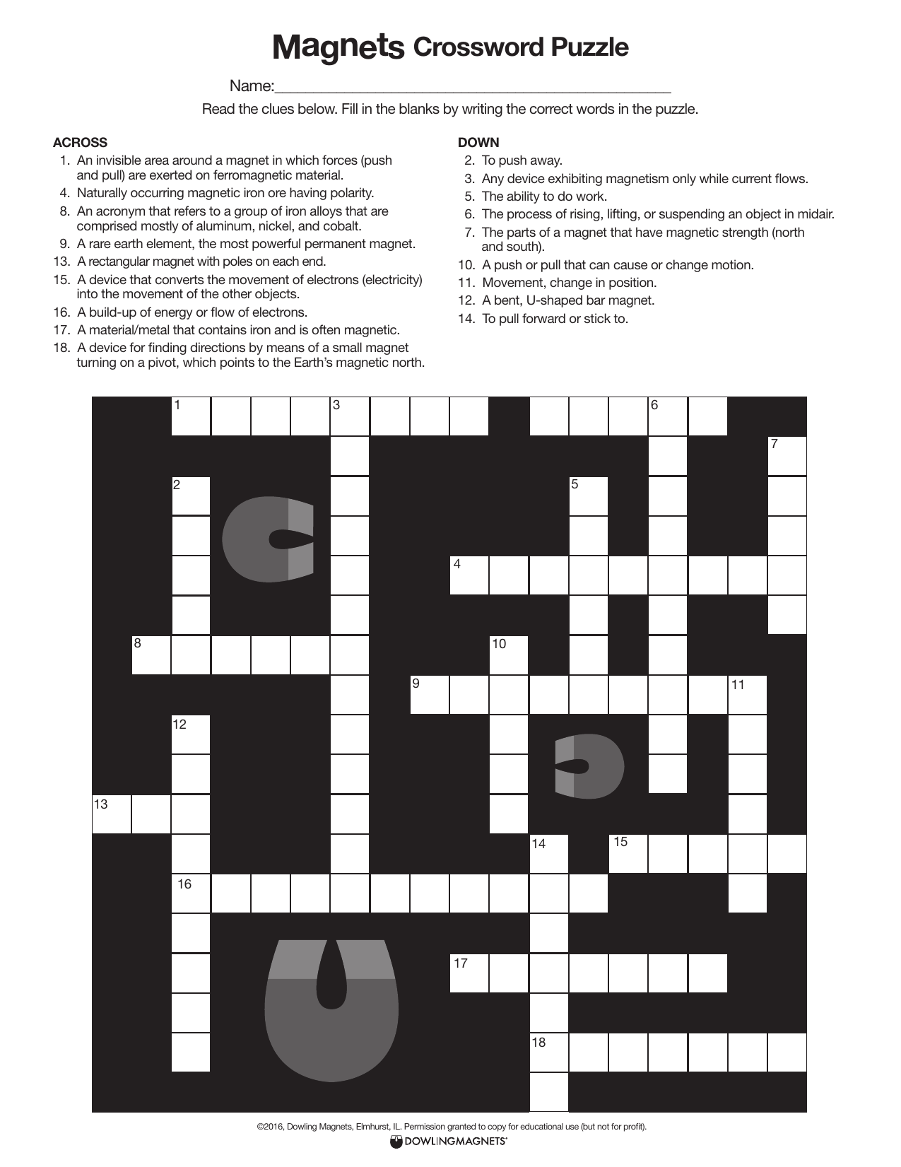 Magnets Crossword Puzzle Learn About Magnetism