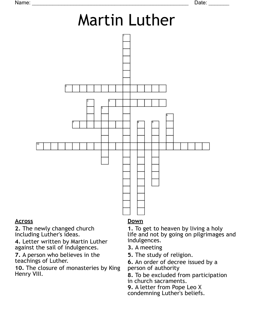 Martin Luther Crossword WordMint
