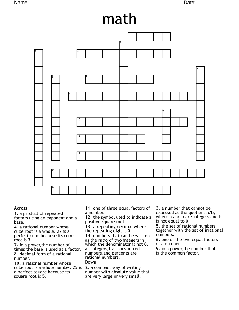 Math Crossword WordMint