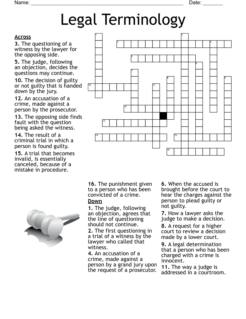 Mock Trial Vocabulary Crossword WordMint