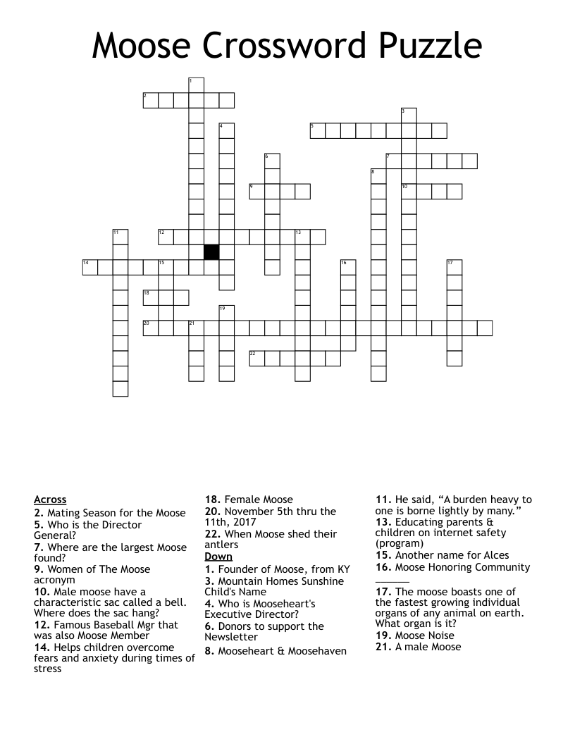 Moose Crossword Puzzle WordMint