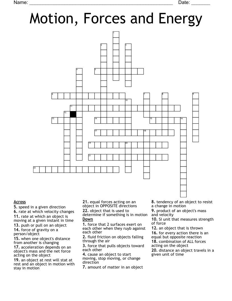 Motion Forces And Energy Crossword WordMint