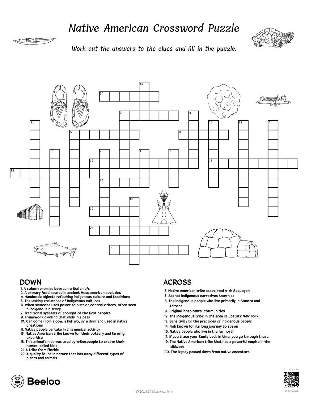 Native American Crossword Puzzle Beeloo Printable Crafts And Activities For Kids